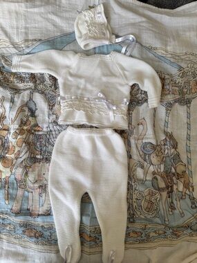 White Knit Baby Set with Lace & Ribbon